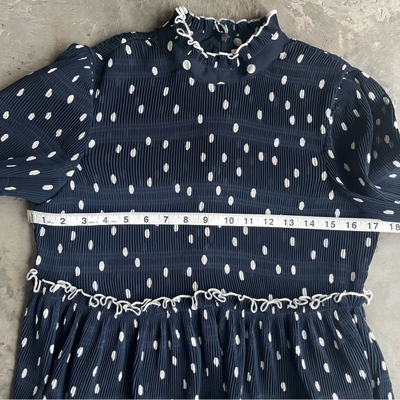 GANNI Navy Polka Dot Ruffle Blouse SIze 36 - Picture 4 of 8